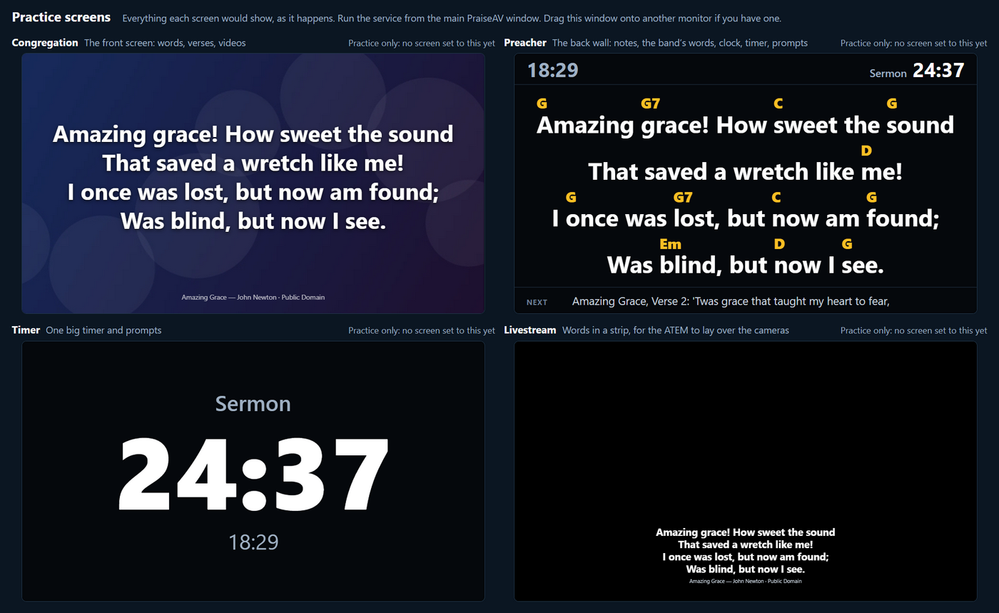 Practice screens