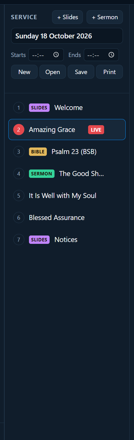 The Service column