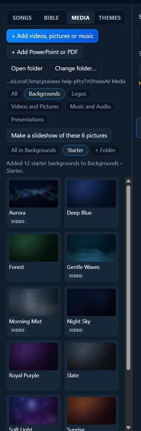 The starter backgrounds