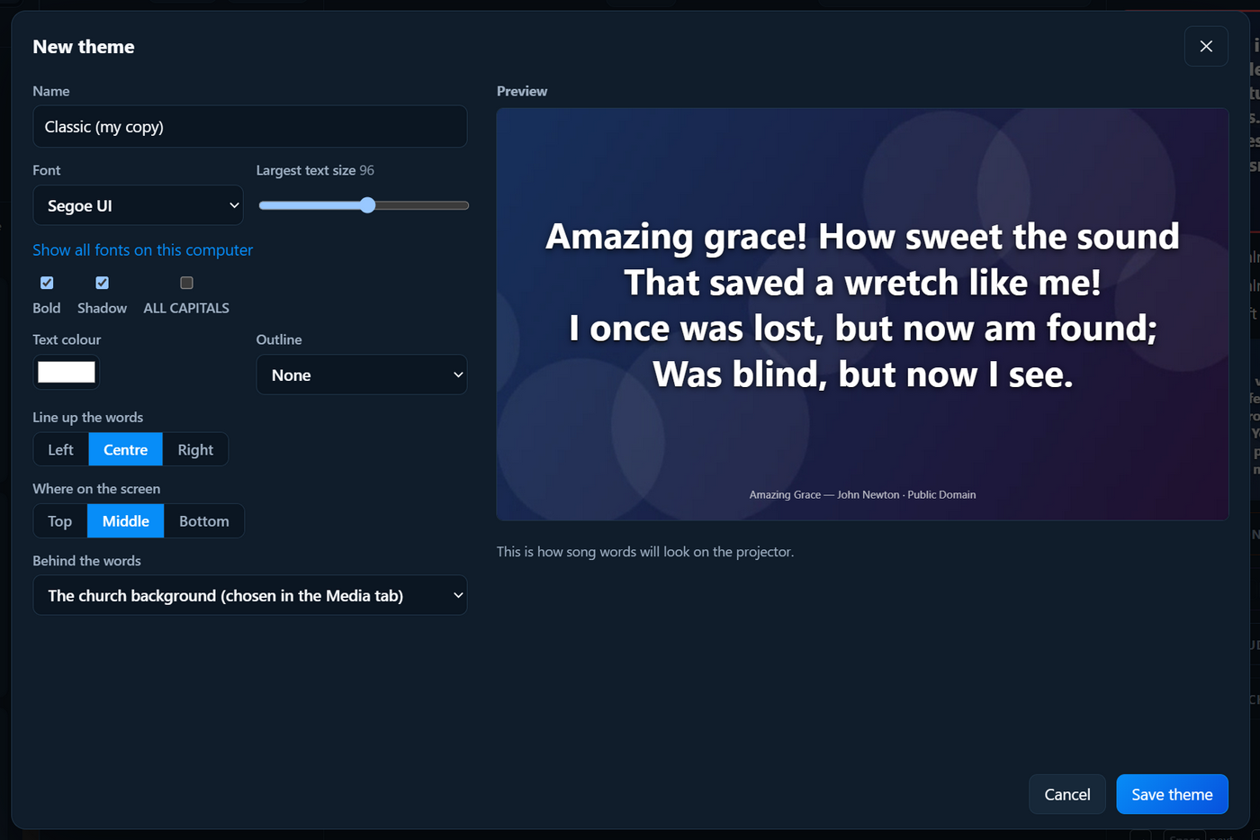 Changing a theme